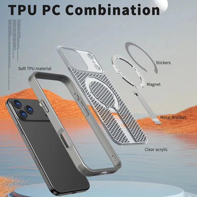 Breathable for Magsafe Stand Case for iPhone 17 Air 16 15 14 13 12 Pro Max 11 Plus 16E SE4 17Pro Magnetic Cooling Rugged Cover