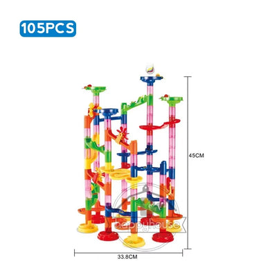 Marble Run Race Track Building Blocks Kids 3D Maze Ball Roll Toy DIY Marble Run Race Coaster Set 80/105/109/133pc Christmas Gift - Smarsty