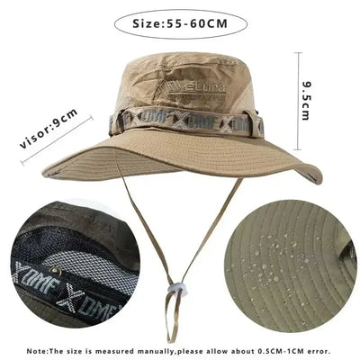 Summer Men Bucket Hat Outdoor UV Protection Wide Brim Panama Safari Hunting Hiking Hat Mesh Fisherman Hat Beach Sunscreen Cap - Smarsty