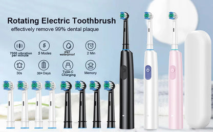 Rotary Electric Toothbrush with Soft Brush Heads - Smarsty