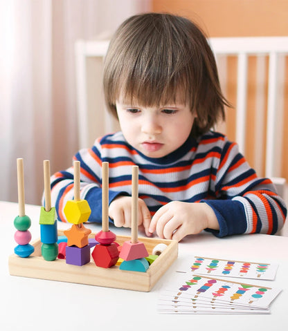 Montessori Wooden Toys Color Shape Matching Puzzle Game Colorful Beaded Color Cognition Early Educational Toys Gift for Children - Smarsty