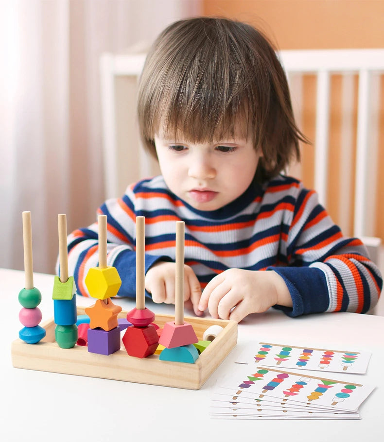 Montessori Wooden Toys Color Shape Matching Puzzle Game Colorful Beaded Color Cognition Early Educational Toys Gift for Children - Smarsty