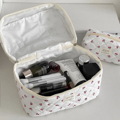 Cherry Tote Makeup Bag Portable Quilted Cosmetic Case - Smarsty