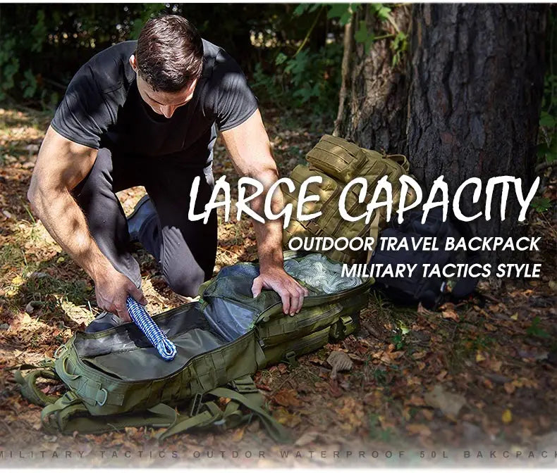 50L Tactical Backpack Men's Travel Large Capacity Rucksacks Men Waterproof Outdoor Sports Multi-functional Bags - Smarsty