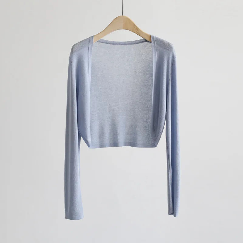 Sun Protection Knit Cardigan Women's Thin Coat Ice Silk Outerwear Cover-up Shawl Air Conditioning Shirt Summer