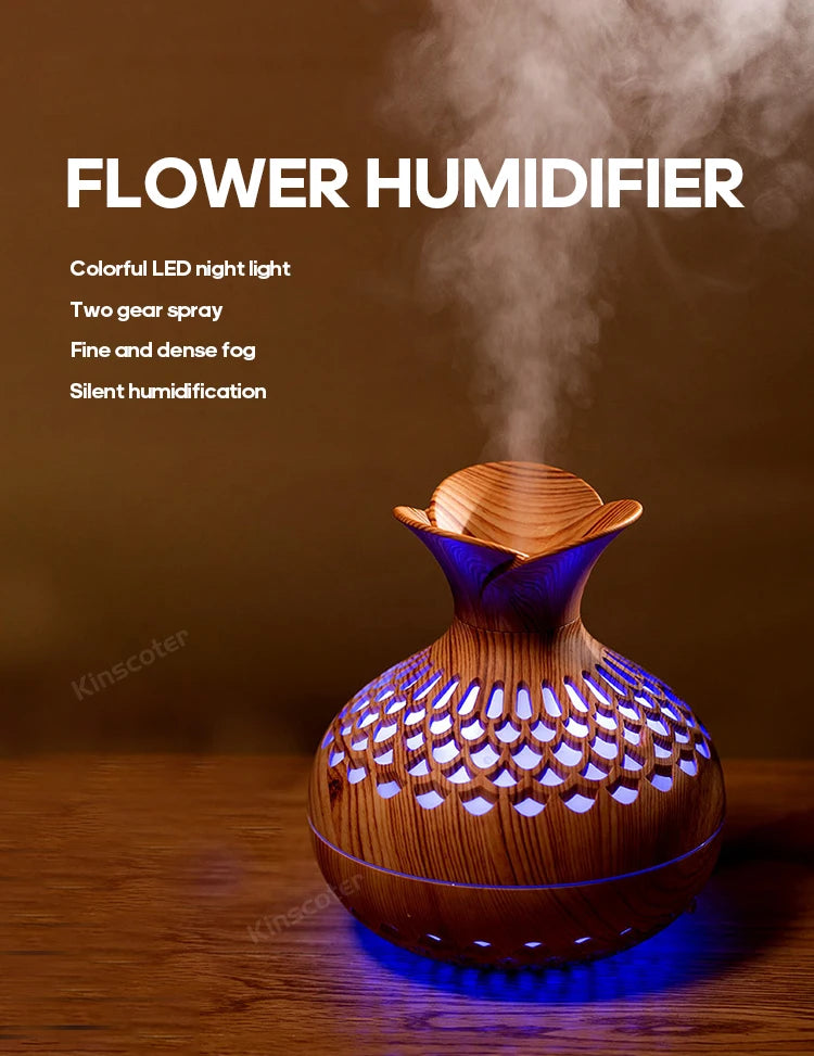 Wood Grain USB Humidifier for Hydration and Aromatherapy - Smarsty