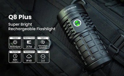 Sofirn Q8 Plus Super Powerful LED Flashlight 16000lm USB C Rechargeable 21700 Anduril 2.0 Torch XHP50B Reverse Charging - Smarsty