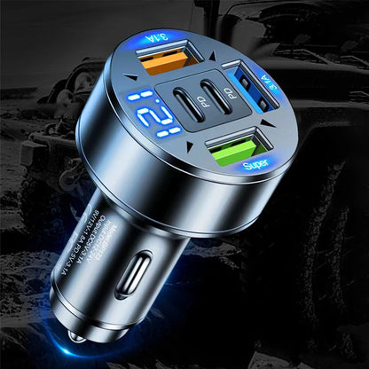 250W 5 Ports Car Charger Fast Charging PD QC3.0 USB C Car Phone Charger Adapter With Voltage For iPhone Samsung Huawei Xiaomi - Smarsty