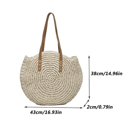 Round Straw Beach Tote for Women Large Capacity Bag - Smarsty