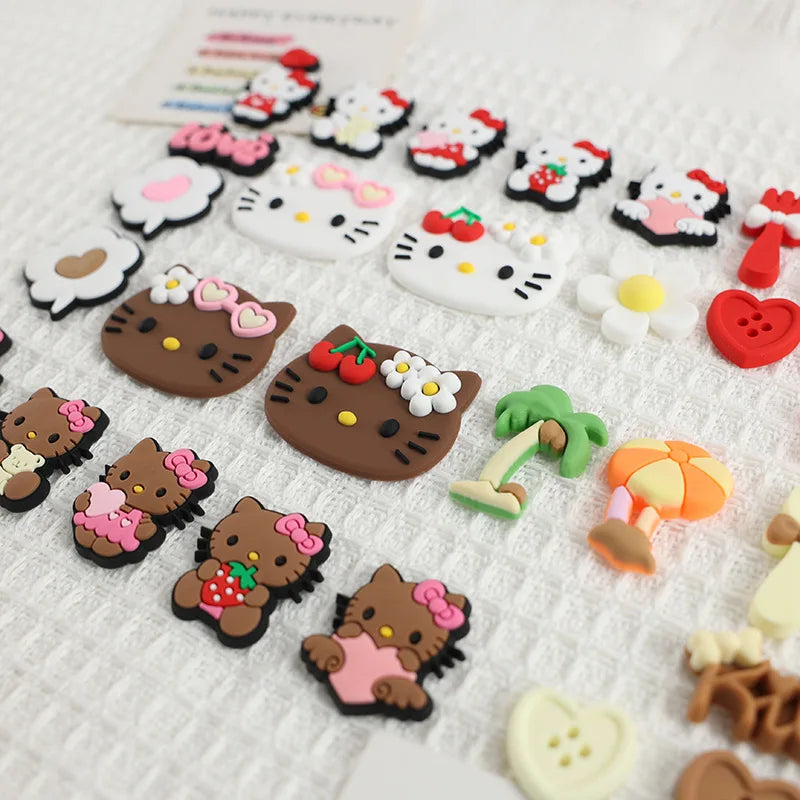 Beach Style Tropical Tan Hello Kitty Shoe Charms Set For DIY Clogs Sandals Decoration KT Cat PVC Material Design Christmas Gifts