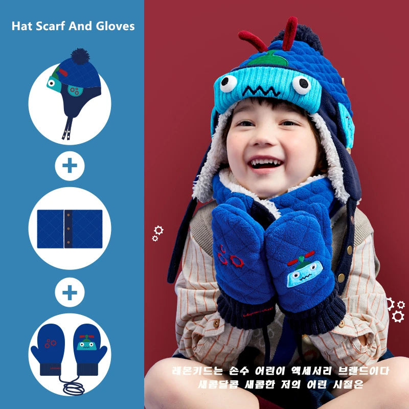 Kids Winter Hat Scarf Set Dinosaur Unicorn Style Gear - Smarsty