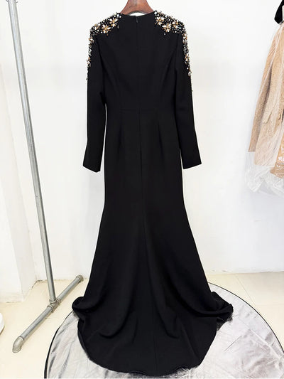 HIGH STREET Newest Fashion 2025 Designer Party Vestido Women's Diamonds Beaded Split Long Maxi Dress - Smarsty
