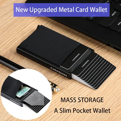 Automatic Flip Card Side Push Card Holder Sleeve Large Capacity 12 Cards Slot Metal Cards Box Men Credit Card Anti-theft Wallets - Smarsty