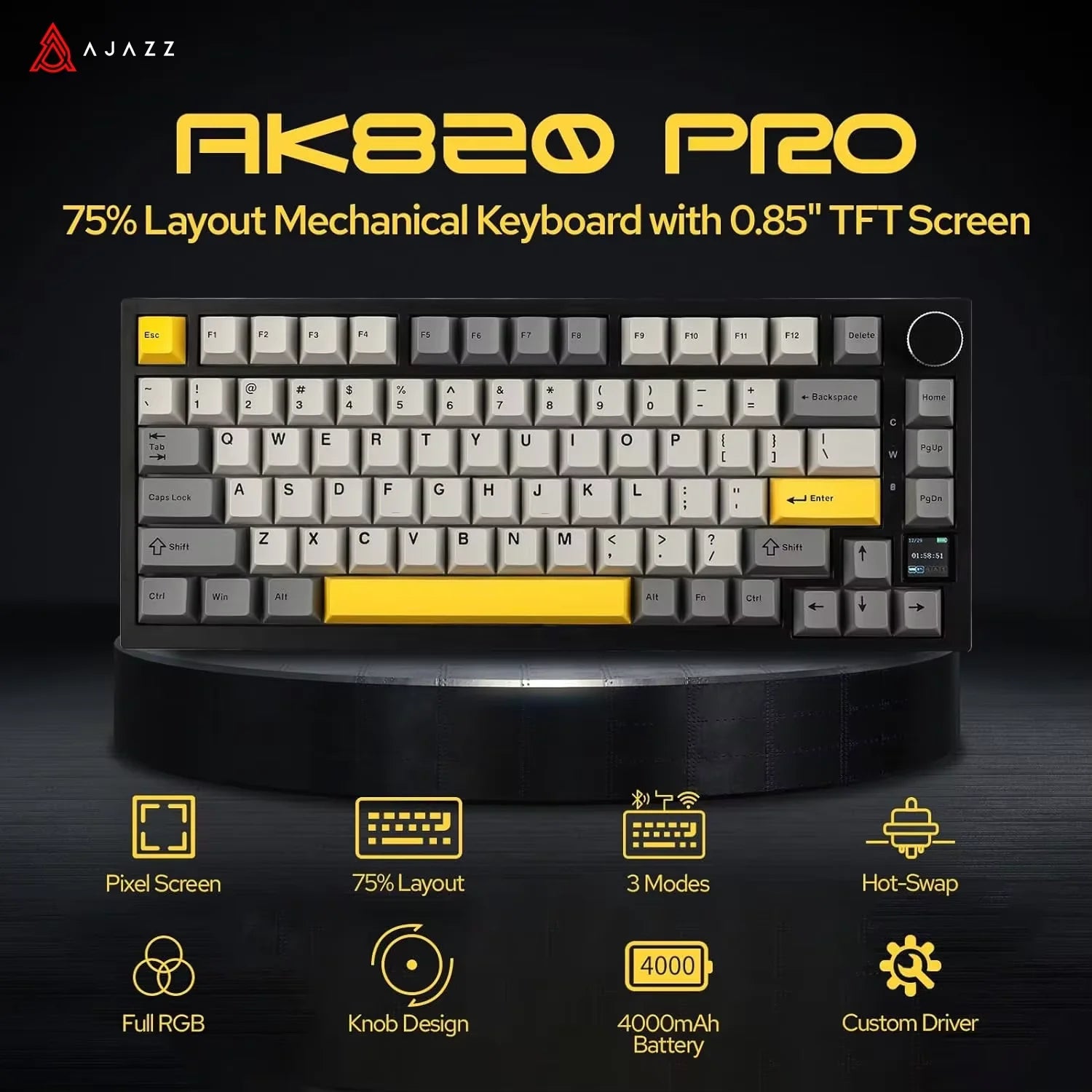Mechanical Keyboard 82 Keys Wireless Bluetooth 5.1 Knob