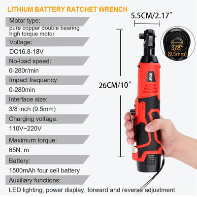 Cordless Electric Wrench 65Nm Right Angle Ratchet Tool - Smarsty