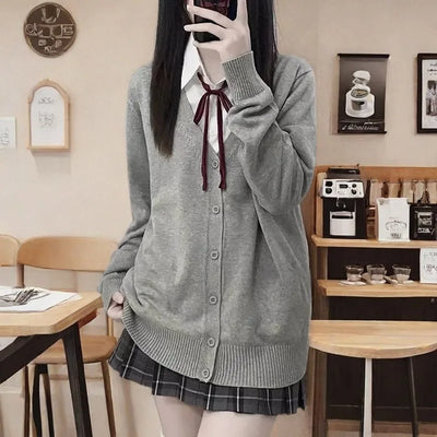 Japanese fashion solid color V-neck knitted sweater,original newJK uniform cardigan top,autumn and winter women's cotton sweater - Smarsty