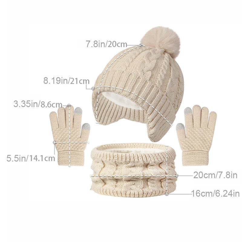 Kids Winter Hat Scarf Gloves Set Fleece Lined Warm - Smarsty