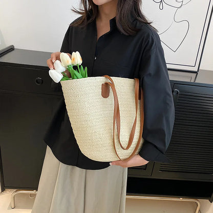 Large Capacity Straw Beach Tote Woven Shoulder Bag Summer - Smarsty