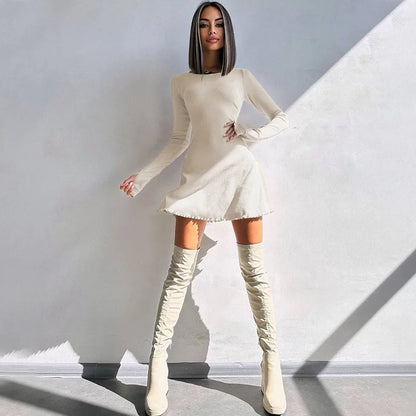 Dulzura Women 2024 Spring Autumn Fashion Long Sleeve Knitted Streetwear Bodycon Short Mini Dress Wholesale Items For Business - Smarsty