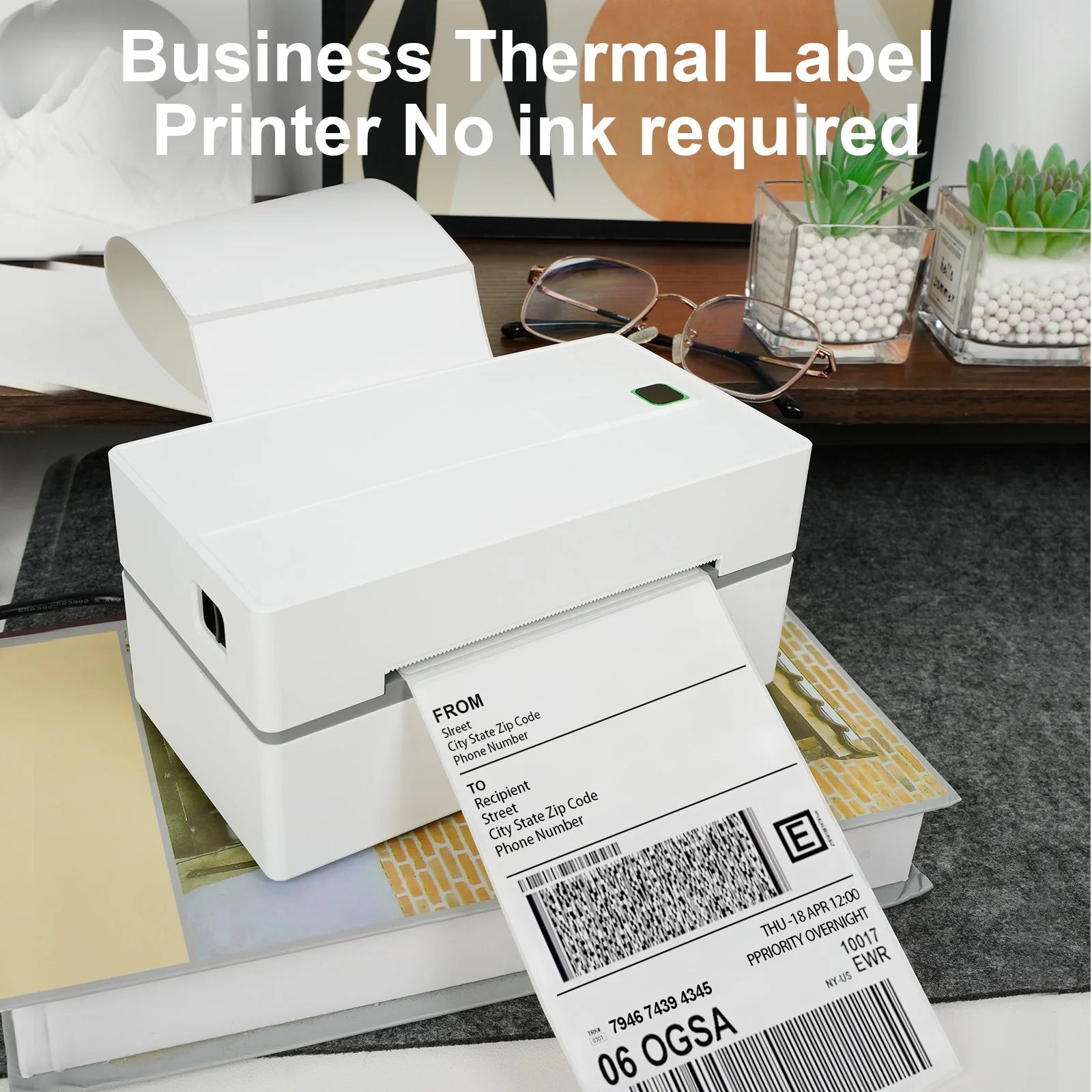 Thermal Label Printer Portable No Ink Required 203DPI 4x6 for Small Business Bluetooth USB High Speed Express Airway Bill