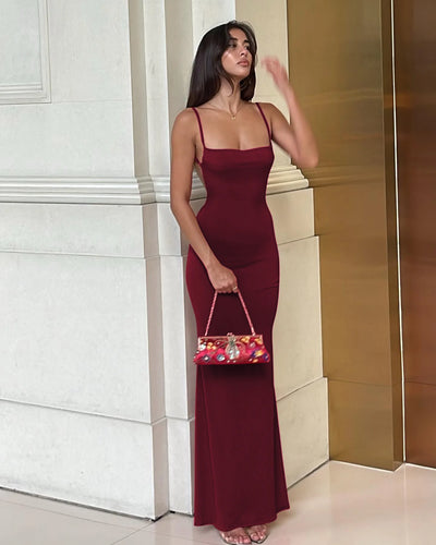 Hugcitar 2025 Spring Solid Sleeveless Backless Elegant Sexy Bodycon Y2K Maxi Prom Dress Women Clothes Birthday Party Casual Y2K - Smarsty