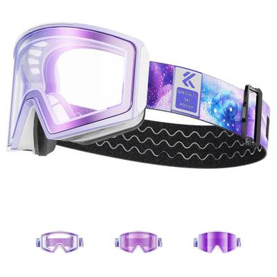 Kapvoe Photochromic Ski Goggles Magnetic Anti-Fog Lenses UV400 Protection Men Women Ski Goggles Snow Sunglasses Sports Eyewear