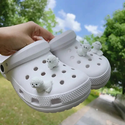 3D Cute Mini Puppy  Shoe Decoration Set Detachable Diy Bichon Frise Dog Figurines Accessory, Used For Clogs, Holiday Party Gifts - Smarsty