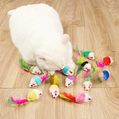 Rainbow Feather Mouse Toy for Cats with Rabbit Fur - Smarsty
