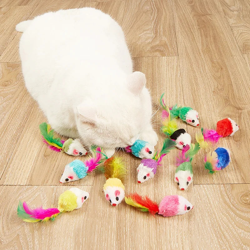 Rainbow Feather Mouse Toy for Cats with Rabbit Fur - Smarsty