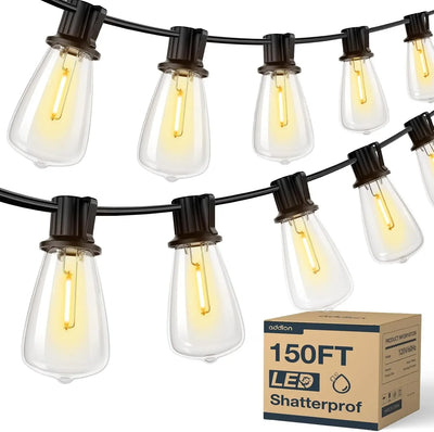 150FT LED Outdoor String Lights Waterproof Patio Lights Shatterproof ST38 Replaceable Bulbs Dimmable Outside Hanging Lights - Smarsty