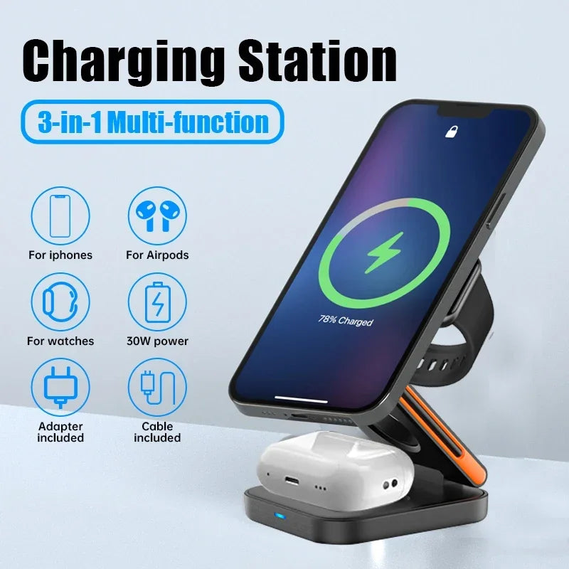 Foldable 30W Magnetic Wireless Charging Stand For iPhone - Smarsty