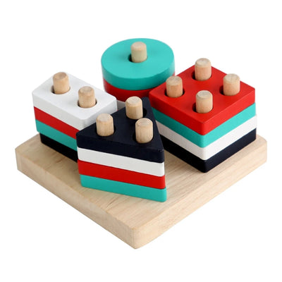 Montessori Toy Wooden Building Blocks Early Learning Educational Toys Color Shape Match Kids Puzzle Toys For Children Boys Girls - Smarsty