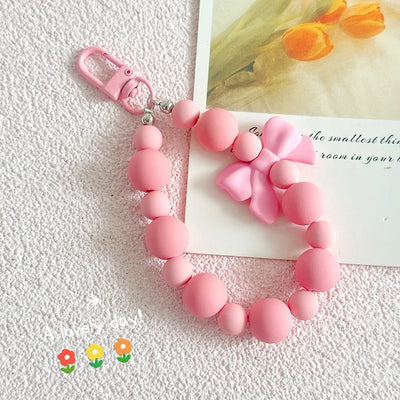 Pink pearl bow keychain, mobile phone chain, earphone bag, anti-lost rope, car keychain, beaded pendant, backpack pendant access - Smarsty