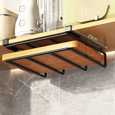 Kitchen Hanging Organizer Rack with Hooks Under Cupboard Paper Towel Rags Hanger Cutting Board Pot Cover Holder Storage Shelf by Smarsty