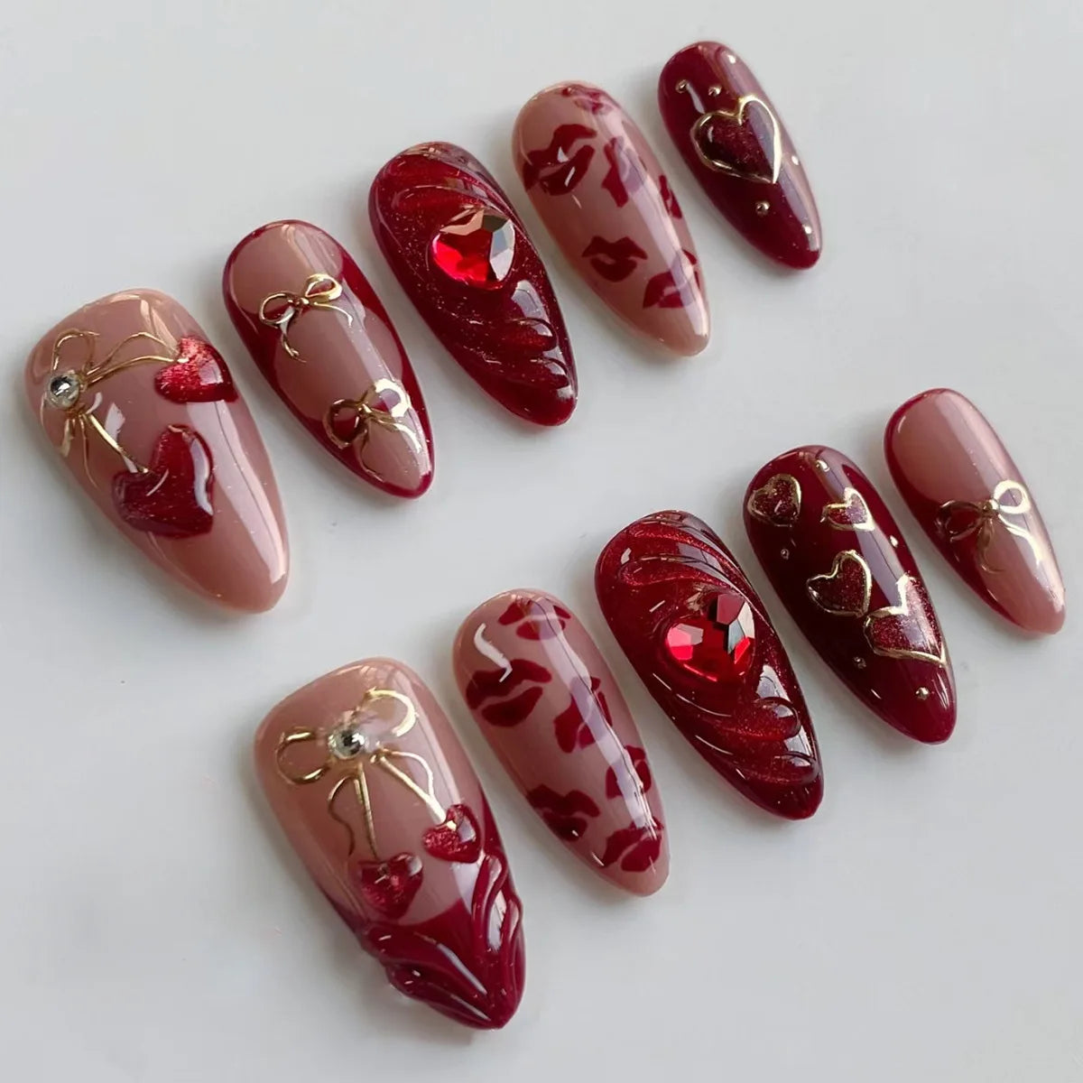 Colorful Press On Almond Nails Set with Pearl Flowers - Smarsty