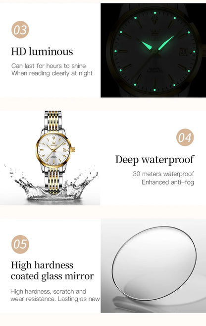 OLEVS Ladies Automatic Wristwatch Waterproof Stainless Steel - Smarsty