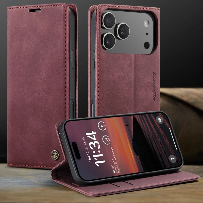 iPhone 11 12 13 Mini Xs 8 Plus SE2020 Retro PU Leather Magnetic Book Phone Wallet Flip Case by Smarsty