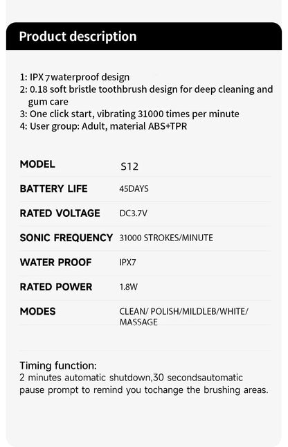 Sonic Electric Toothbrush with Type-C Charging and 5-Gear Modes - Smarsty