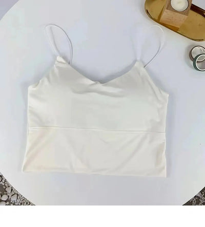 1pc Women Sexy Solid Color Camisole Ice Silk Tube Seamless Sports Tank Top Wireless Underwear Padded Bra Bralette Vest - Smarsty