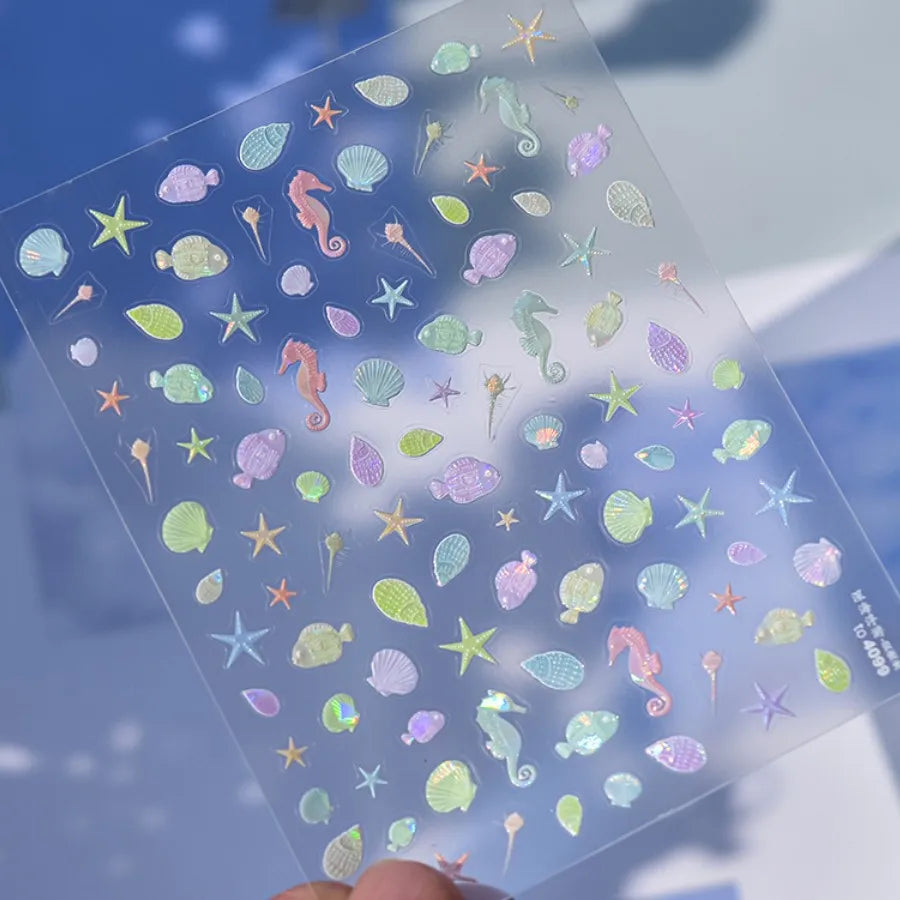 5D Summer Beach Nail Stickers with Shiny Sea Designs - Smarsty