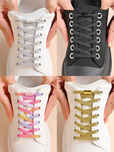 1Pair No Tie Shoe Laces Colorful Buckle Shoelaces Pearl Light Colorful Fashion Without Ties Elastic Laces Sneaker Kids Adult - Smarsty