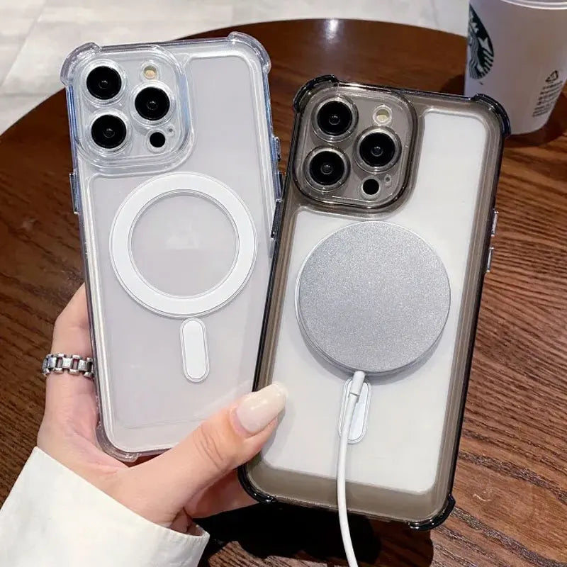 Luxury Wireless Charge Magsafe Transparent Case For iPhone 15 16 14 13 17 12 Pro Max Plus Magnetic Shockproof Soft Bumper Cover