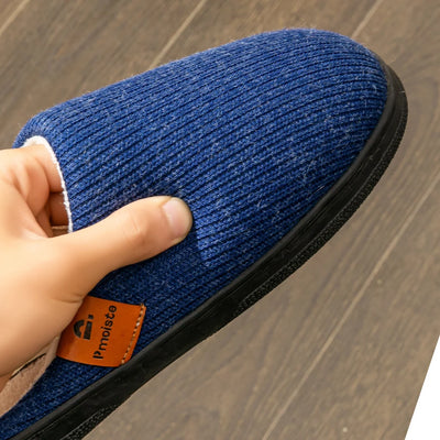 Memory Foam Cushion Slippers men Suede TPR Sole Platform Warm Soft Non Slip Stripe Comfortable Indoor Shoes Knited - Smarsty