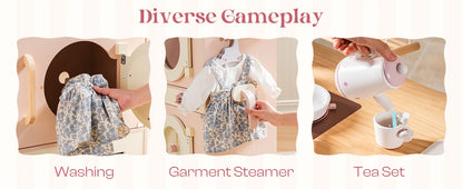 Robotime Robud Kids Corner Kitchen Playset Wooden Play Kitchen Set with Realistic Sound Pretend Play Gift for Boys Girls Pink by Smarsty