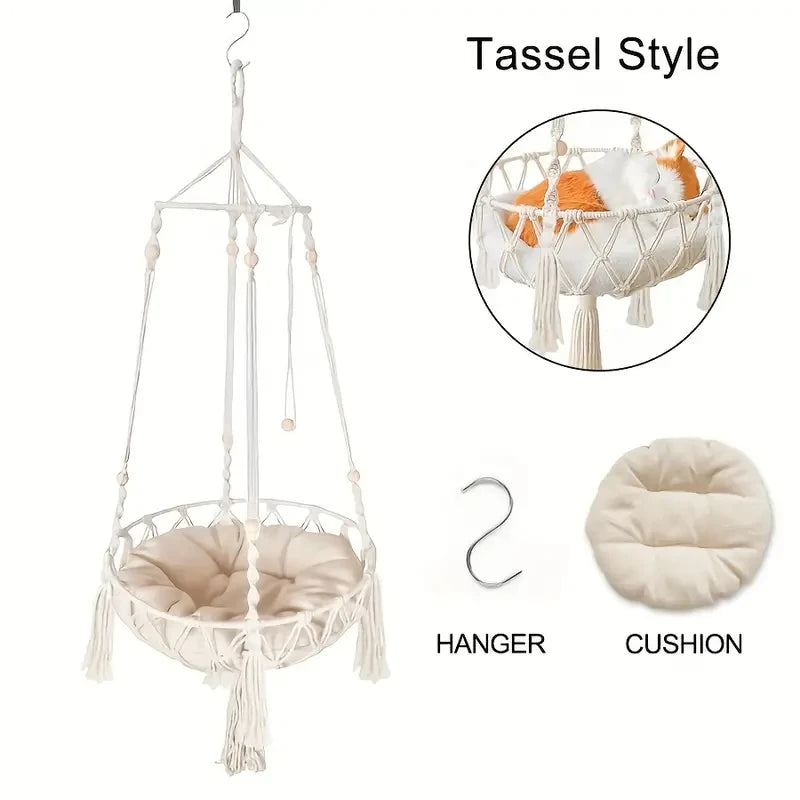 Handwoven Cat Hammock Swing Bed for Cozy Comfort - Smarsty