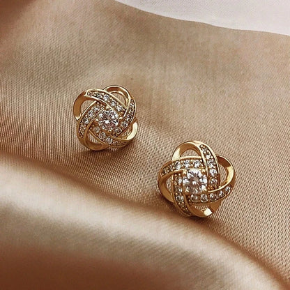 14K Gold Luxury Earrings With Zircon Pearl Twist Design - Smarsty