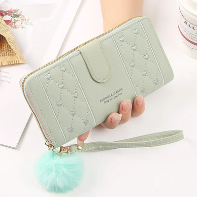 Women Long Wallet Pu Leather Card Holder Large Capacity Hasp Zipper Coin Purse Multi Card Organizer Cell Phone Wristlet Handbag - Smarsty