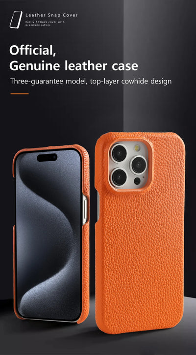 MagSafe Leather Case Natural Cowhide Lychee Finish Premium for iPhone 15, 16, 17 - Smarsty