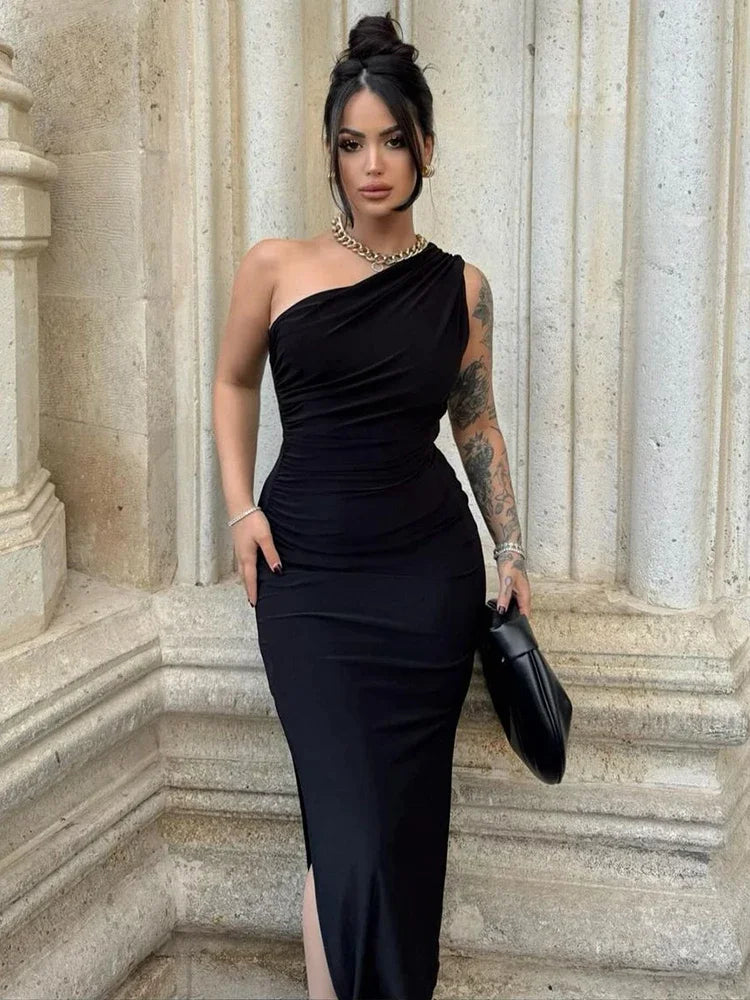 Summer Black New Dress Women Fashion Sexy Split Sleeveless Backless Slim Maxi Dress Female Casual Club Elegant Lady Party Dress - Smarsty