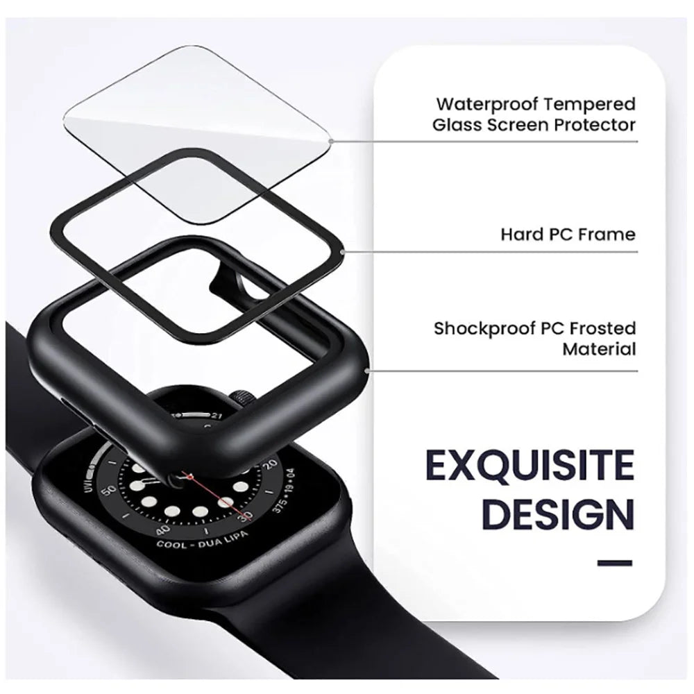 Tempered Glass+Case For Apple Watch 38mm 40mm 41mm 42mm 44mm 45mm 46mm Screen Protector Protective Cover iWatch 10 8 7 9 6 SE 5 - Smarsty